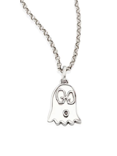 gucci gang ghost necklace|Gucci ghost necklace on neck.